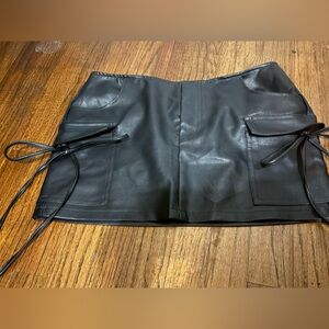 Black leather cargo skirt